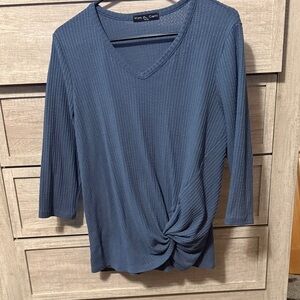 Kim & Cami Blue Textured Long Sleeve Top